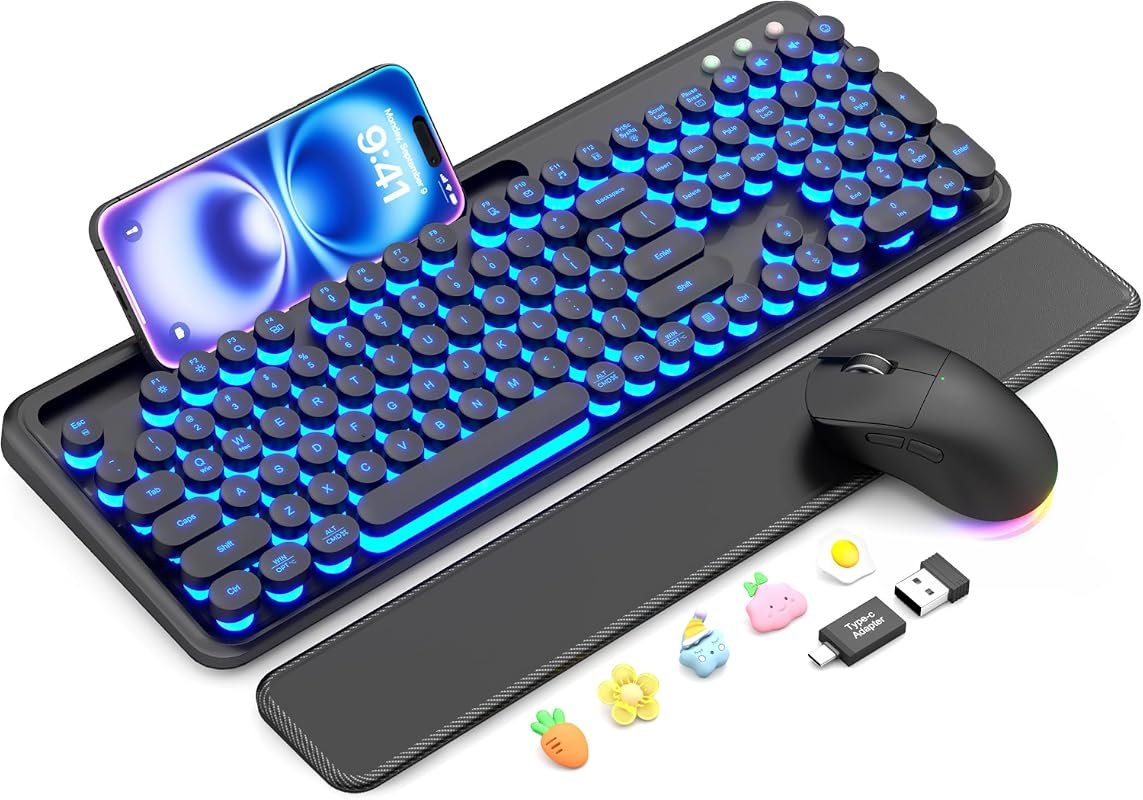 SABLUTE Wireless Keyboard and Mouse Combo with Backlit Typewriter Keys