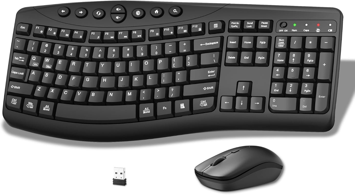 Wireless Keyboard and Mouse Combo, Full Size Ergonomic Quiet Keyboard